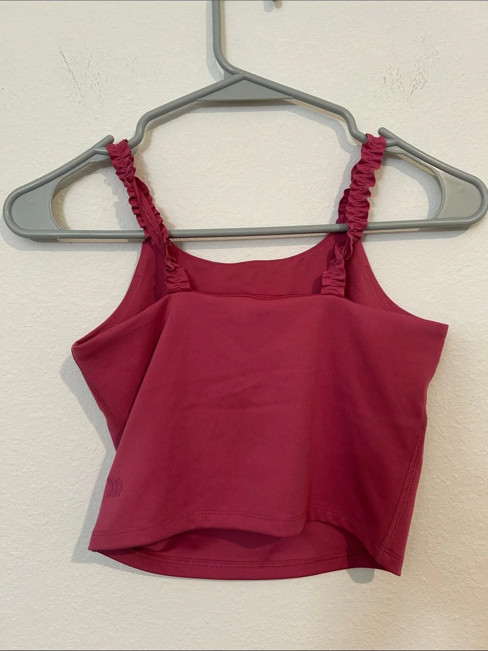 Magenta Ruffle-Strap Crop Tank & Olive Green Ribbed High-Neck Tank